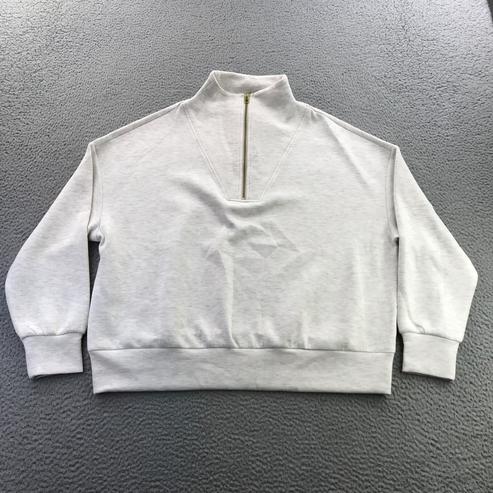 Varley Sweatshirt Womens Large Ivory Marl Hawley Half Zip Sweat Super Soft NEW